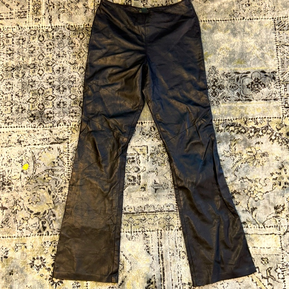 Vintage mid rise flare genuine leather pant